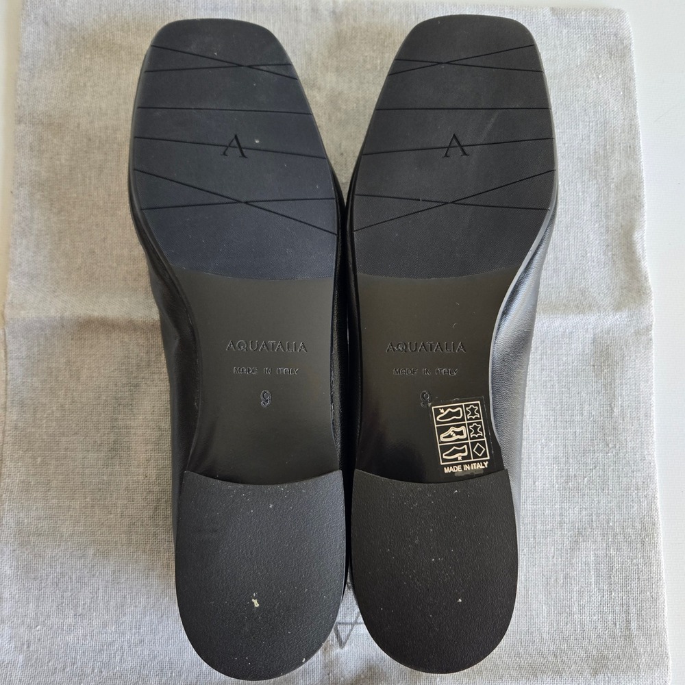 Aquatalia Womens Black Leather Square Toe Flat Shoes Made in Italy Size 9M - Picture 10 of 11
